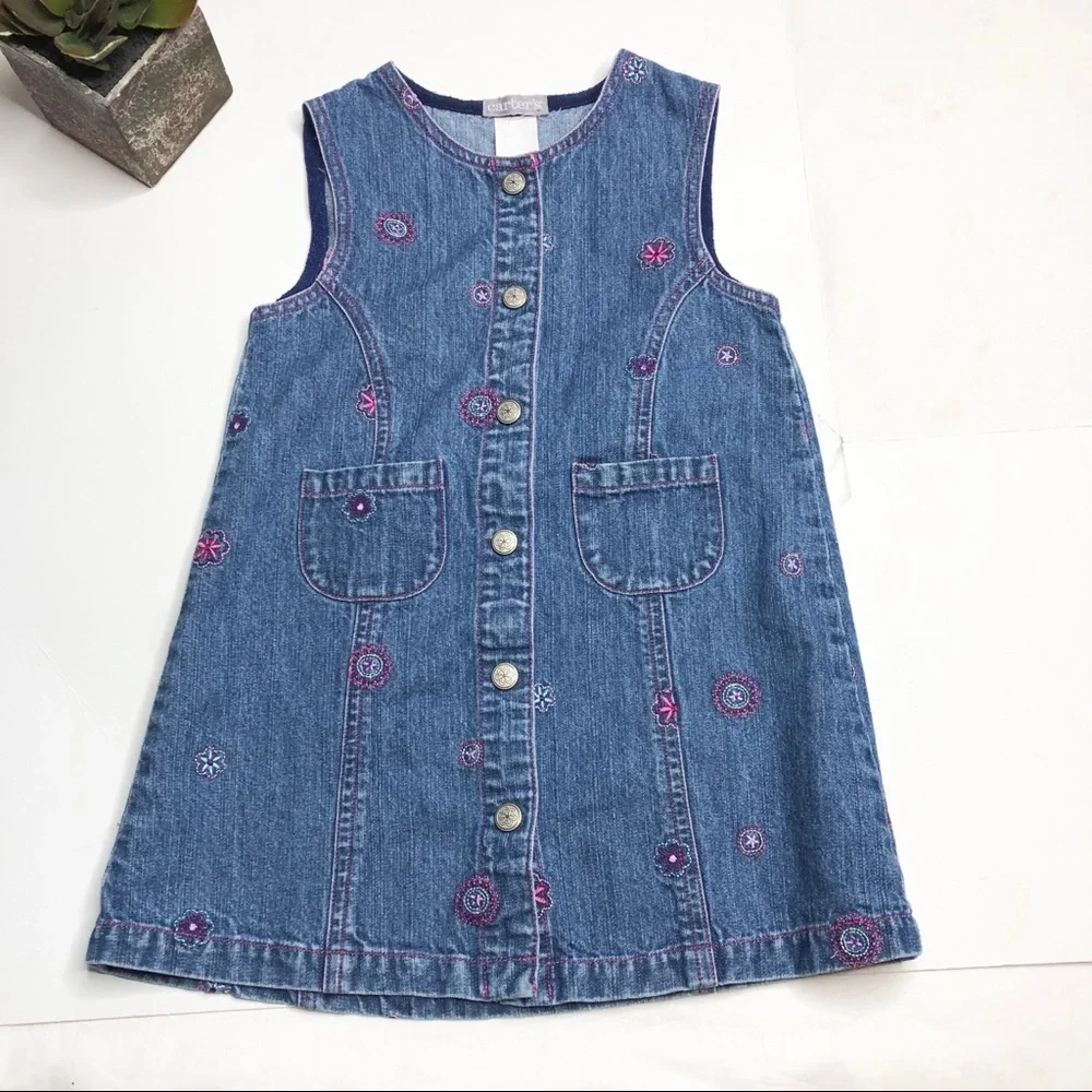 Carters floral snap front denim jumper/ dress